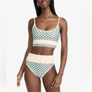 Beach Riot Emmy Bikini Set Ivory Dance Floor Check | Blue/Ivory | NWT | L
